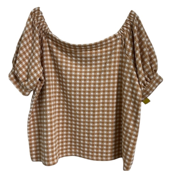 Loft - off shoulder - mustard/gold gingham check top. Size Large NWT - Picture 7 of 7